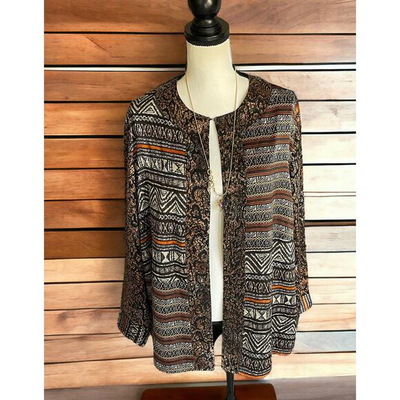 Laura Ashley Woman Silk Mixed Animal Print Cardigan Top Plus 2X 16 18 Brown - Picture 1 of 7
